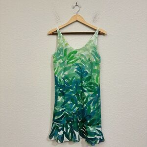 CABI #5235 Green Tropical Palm Leaf Castaway Mini Dress Lined